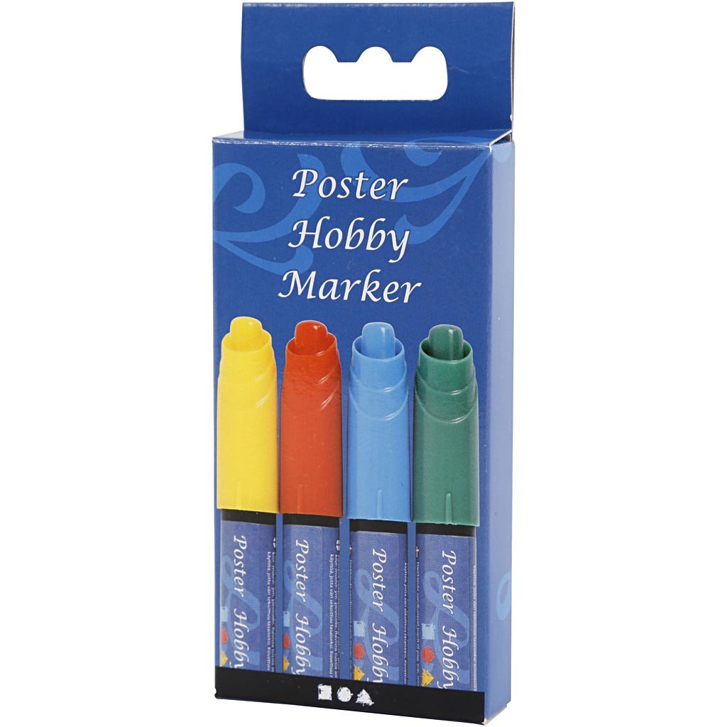 Poster Hobby Marker, Strichstärke 3 mm, Blau, Grün, Rot, Gelb, 4 Stk/ 1 Pck [HOB-25048]