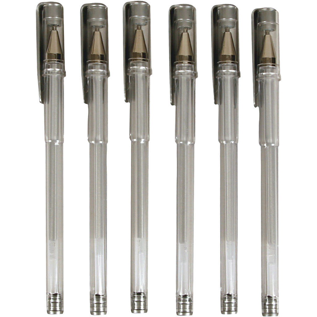 Gelschreiber, Strichstärke 0,8 mm, Silber, 6 Stk/ 1 Pck [HOB-25109]