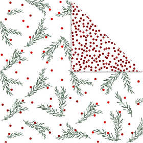 Design-Papier, Fichtenzweige & Punkte, Blatt 30,5x30,5 cm, 180 g, Gold, Grün, Rot, Weiß, 3 Bl./ 1 Pck [HOB-25338]