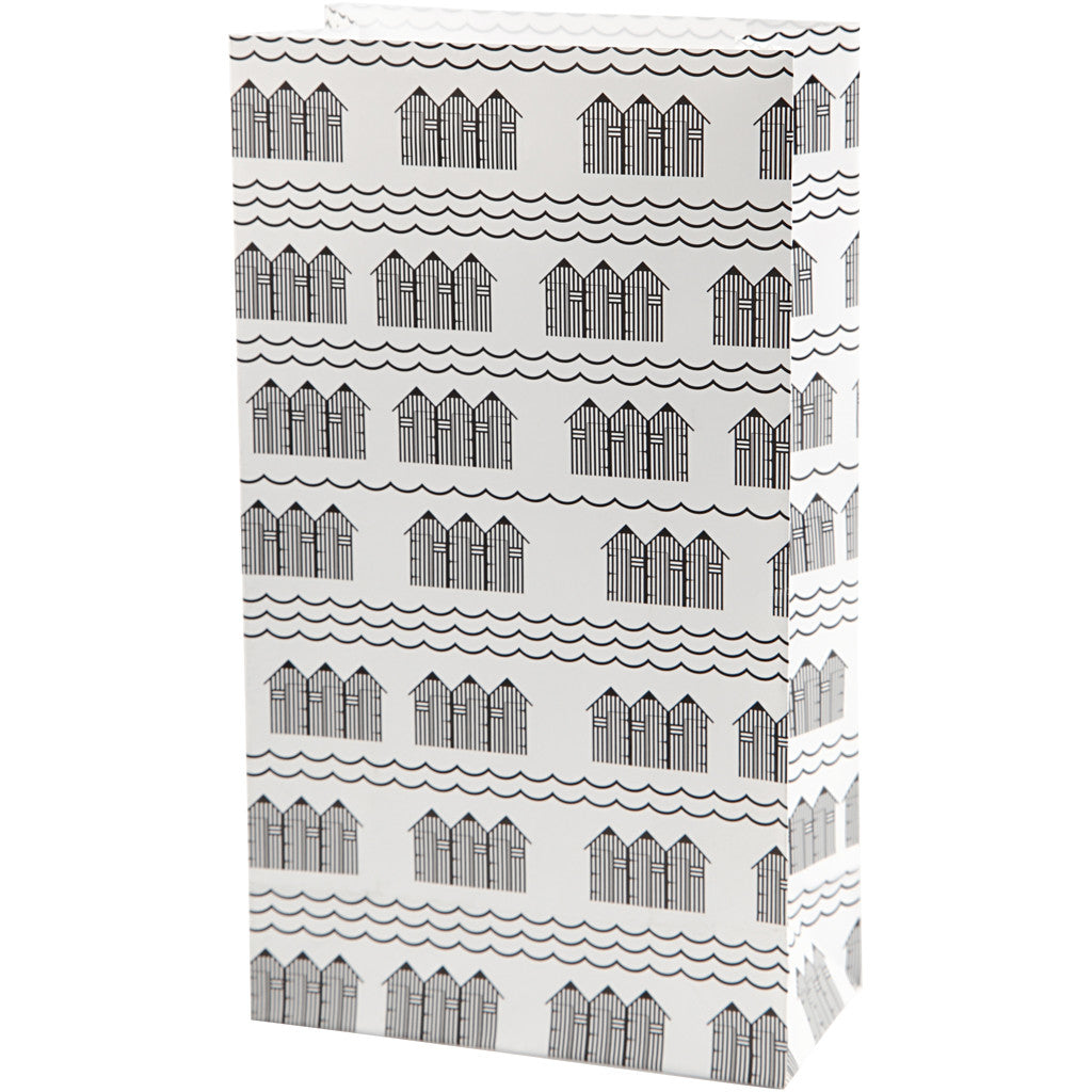 Papiertüten, H 21 cm, Größe 6x12 cm, 80 g, Schwarz, Weiß, 10 Stk/ 1 Pck [HOB-25363]