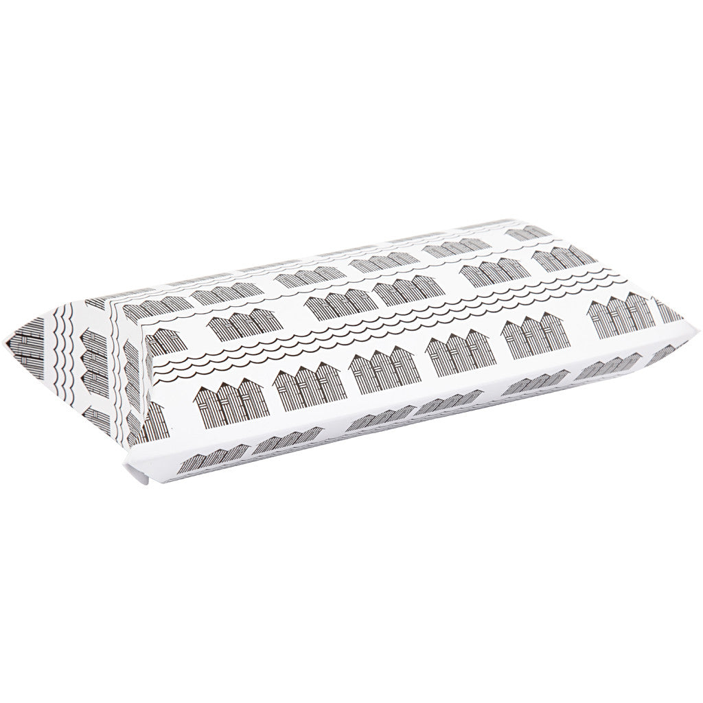 Faltbare Geschenkbox, Badehaus, Größe 18x15x6 cm, 300 g, Schwarz, Weiß, 3 Stk/ 1 Pck [HOB-25365]