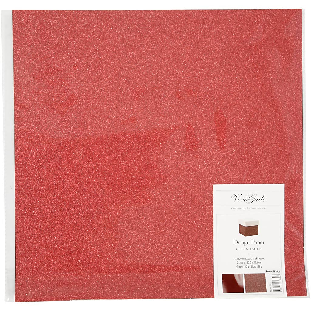 Design-Papier, Blatt 30,5x30,5 cm, 120+128 g, Rot, 2 Bl./ 1 Pck [HOB-26332]