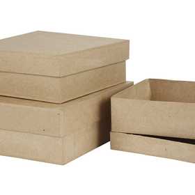 Pappschachtel-Set, Quadratisch, H 5+6+7,5 cm, Größe 16+18+20 cm, 3 Stk/ 1 Set [HOB-263900]