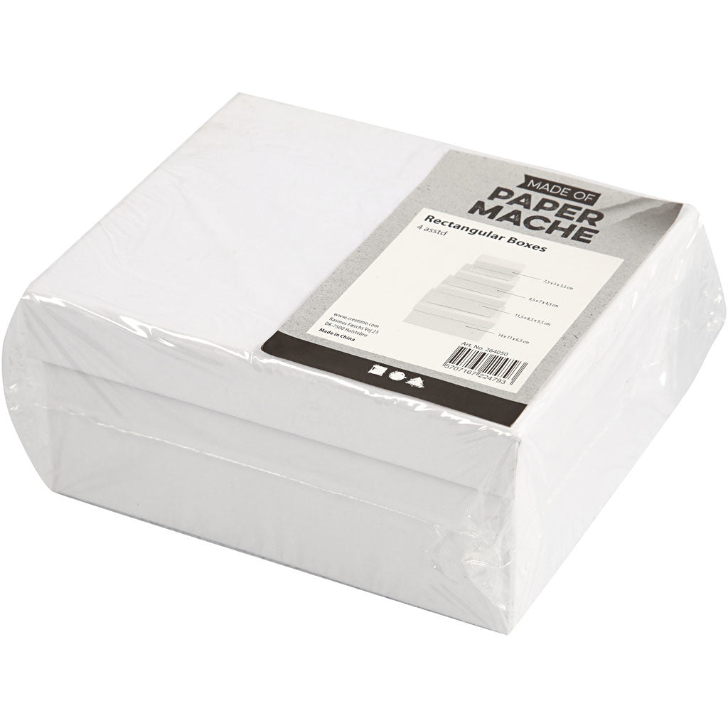 Rechteckige Schachteln, H 3,5+4,5+5,5+6,5 cm, Größe 7,5x5 + 9,5x7 + 11,5x8,5 + 14x11 cm, Weiß, 4 Stk/ 1 Set [HOB-264050]