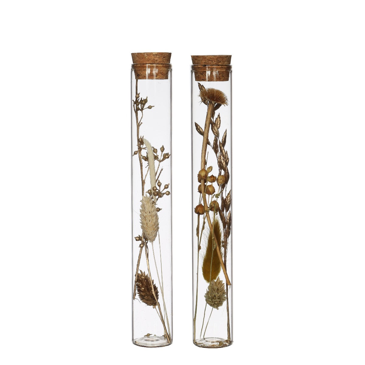 Glass tube with several dried flowers natural 20cm high (12 pcs.)