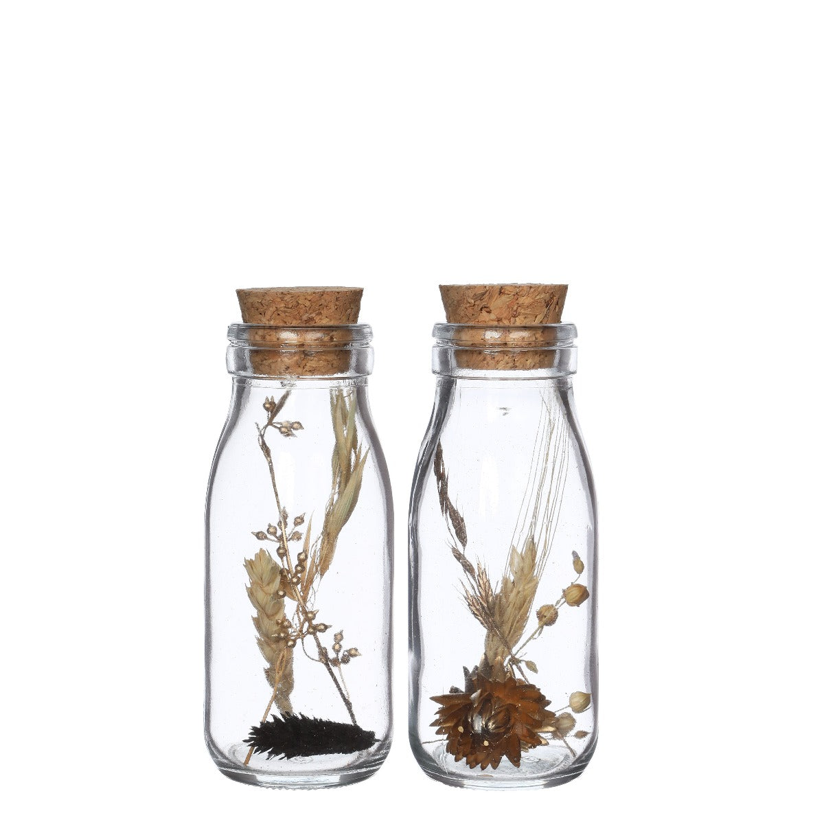 Milk bottle with several dried flowers natural 14cm high (12 pcs.)