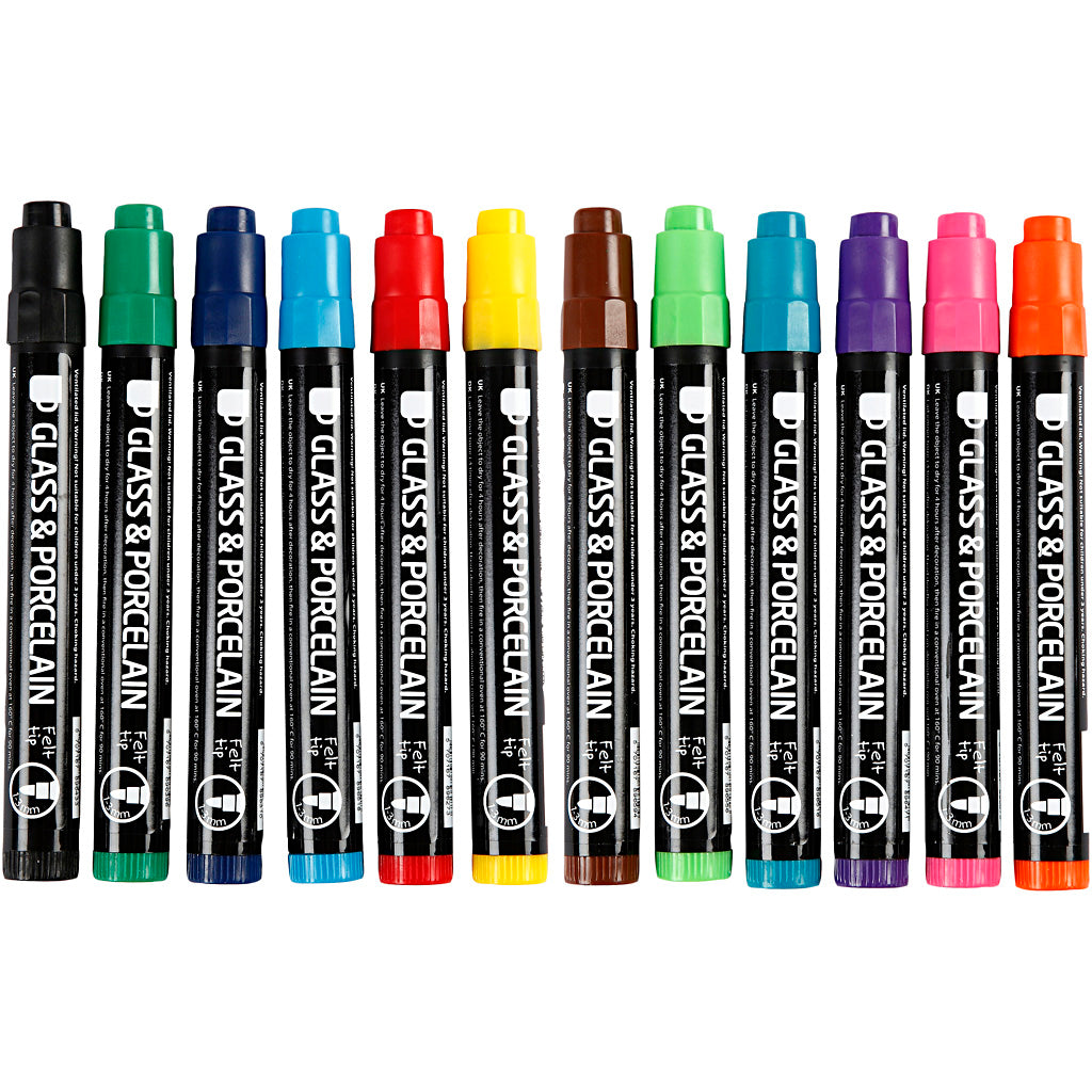 Glass and Porcelain Markers, line 1-3 mm, semi opaque, 12 pc