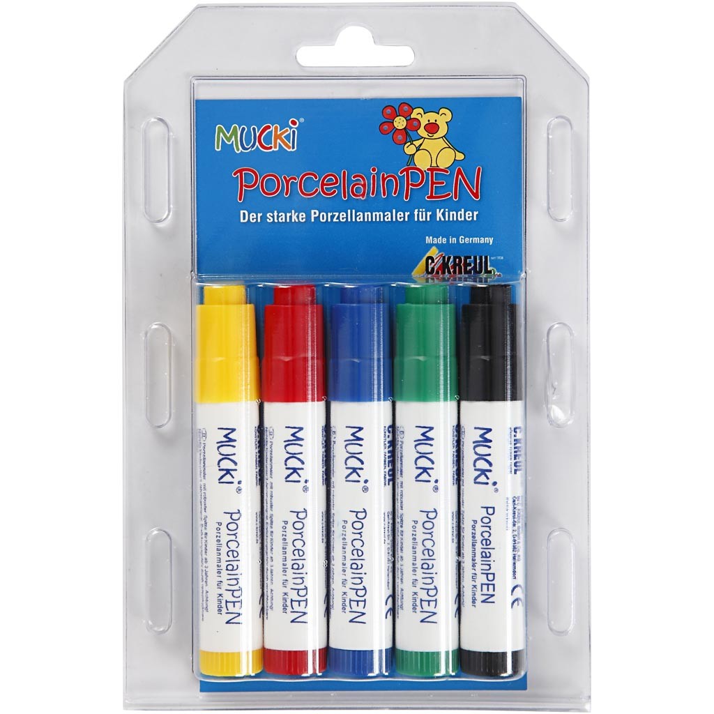 Mucki Glas-/Porzellanmalstifte, Strichstärke 2-5 mm, Sortierte Farben, 5 Stk/ 1 Pck [HOB-31655]