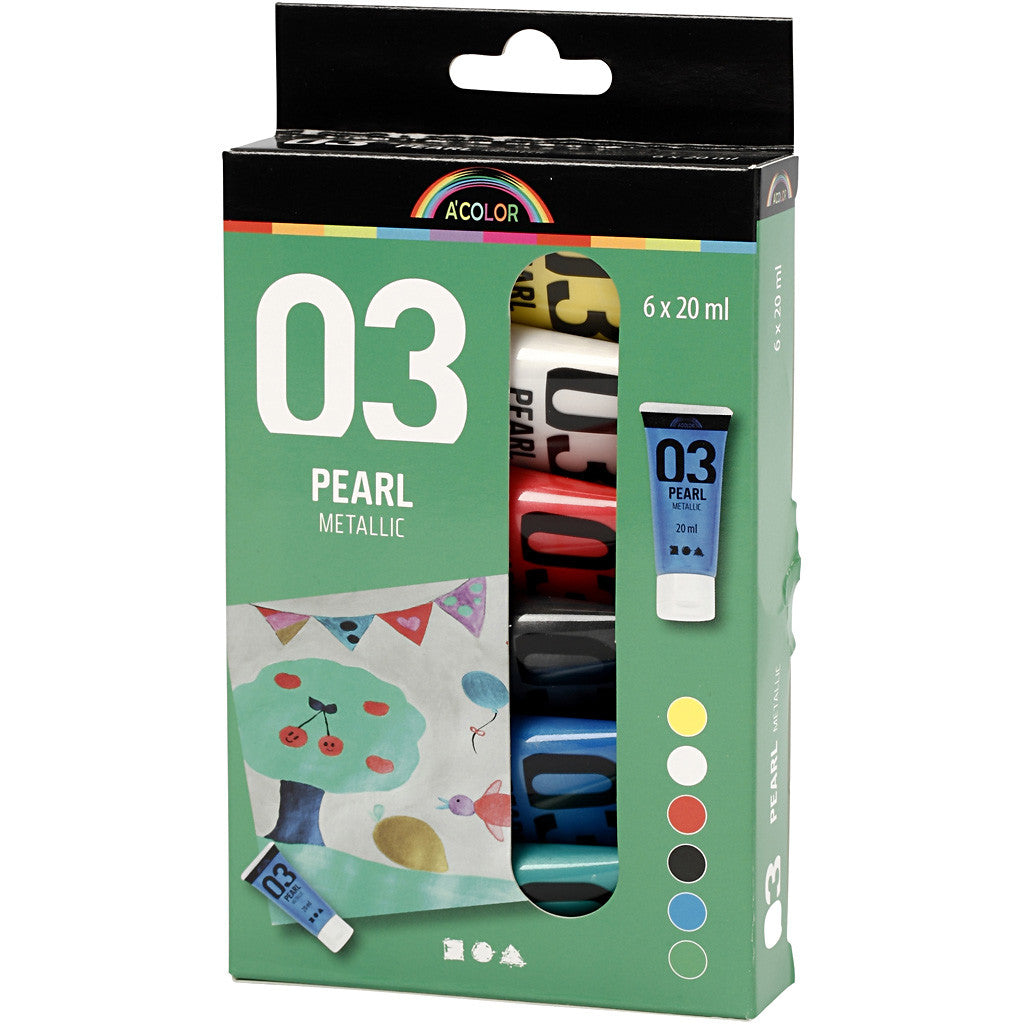 Acrylfarbe metallic, Metallic, Standard-Farben, 6x20 ml/ 1 Pck [HOB-32203]