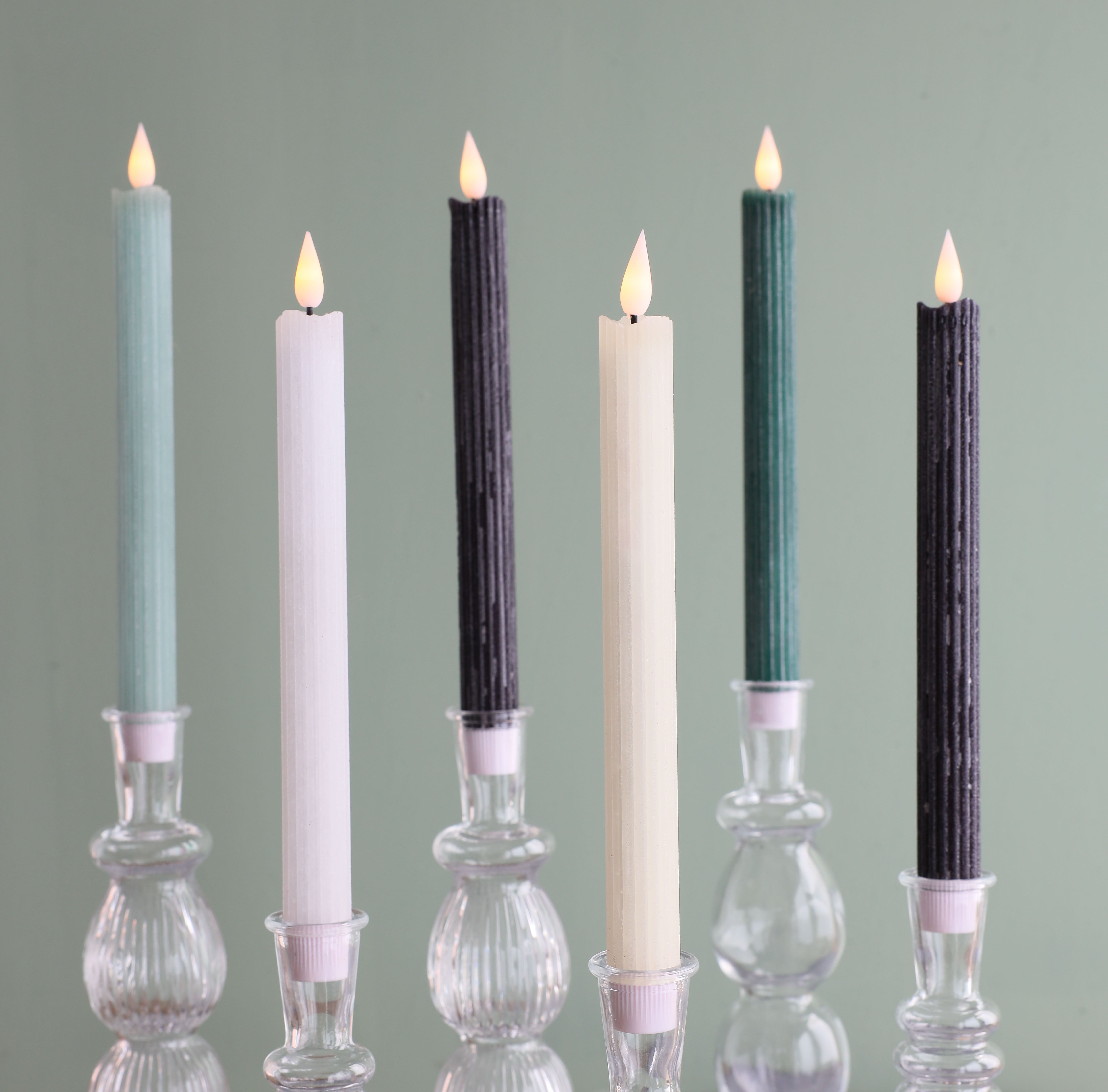 LED-Stiftkerze Ø2,1 h. 25cm moosgrün (Set 2 Stk.) [IFS-32580]