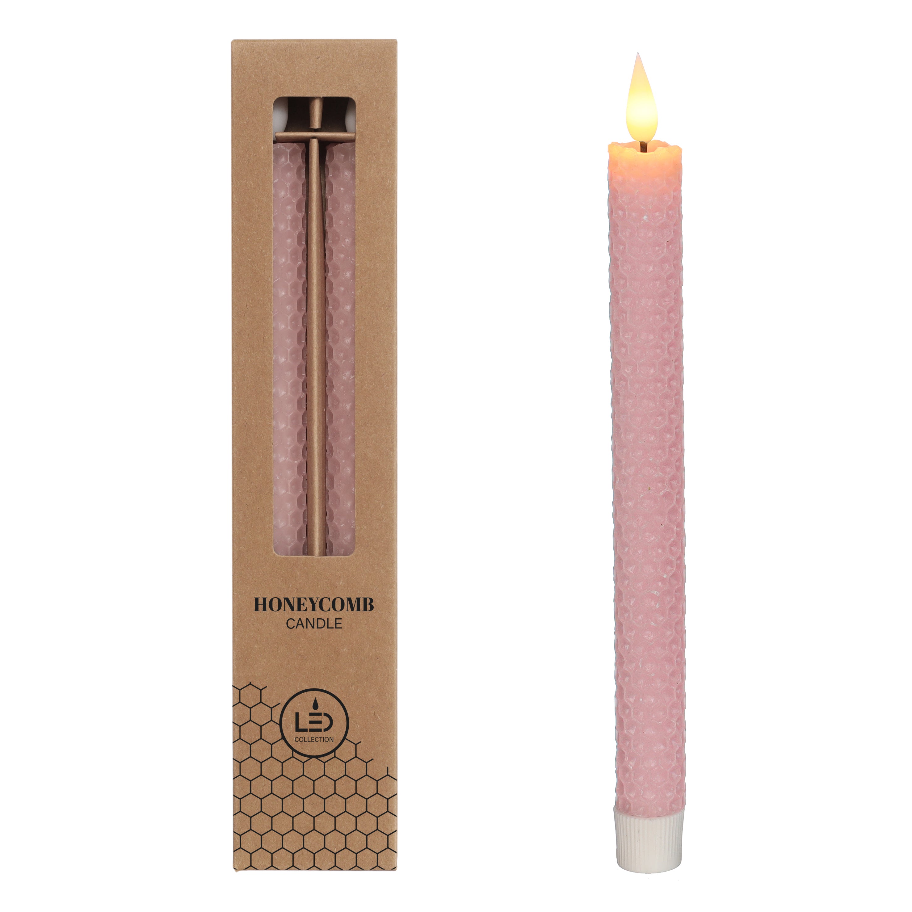 LED honeycomb candle  Ø2.2 h.25cm Pink (set 2 pcs)