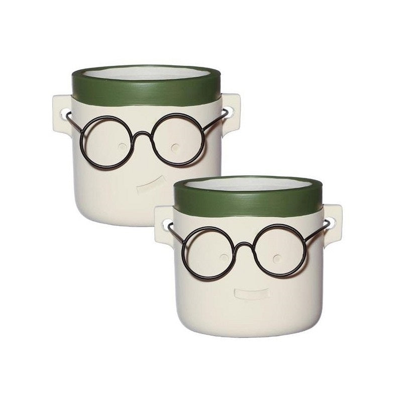 Plant pot  with glasses White/Green 2 ass. Ø12 h.11,5 cm (6 Pcs)