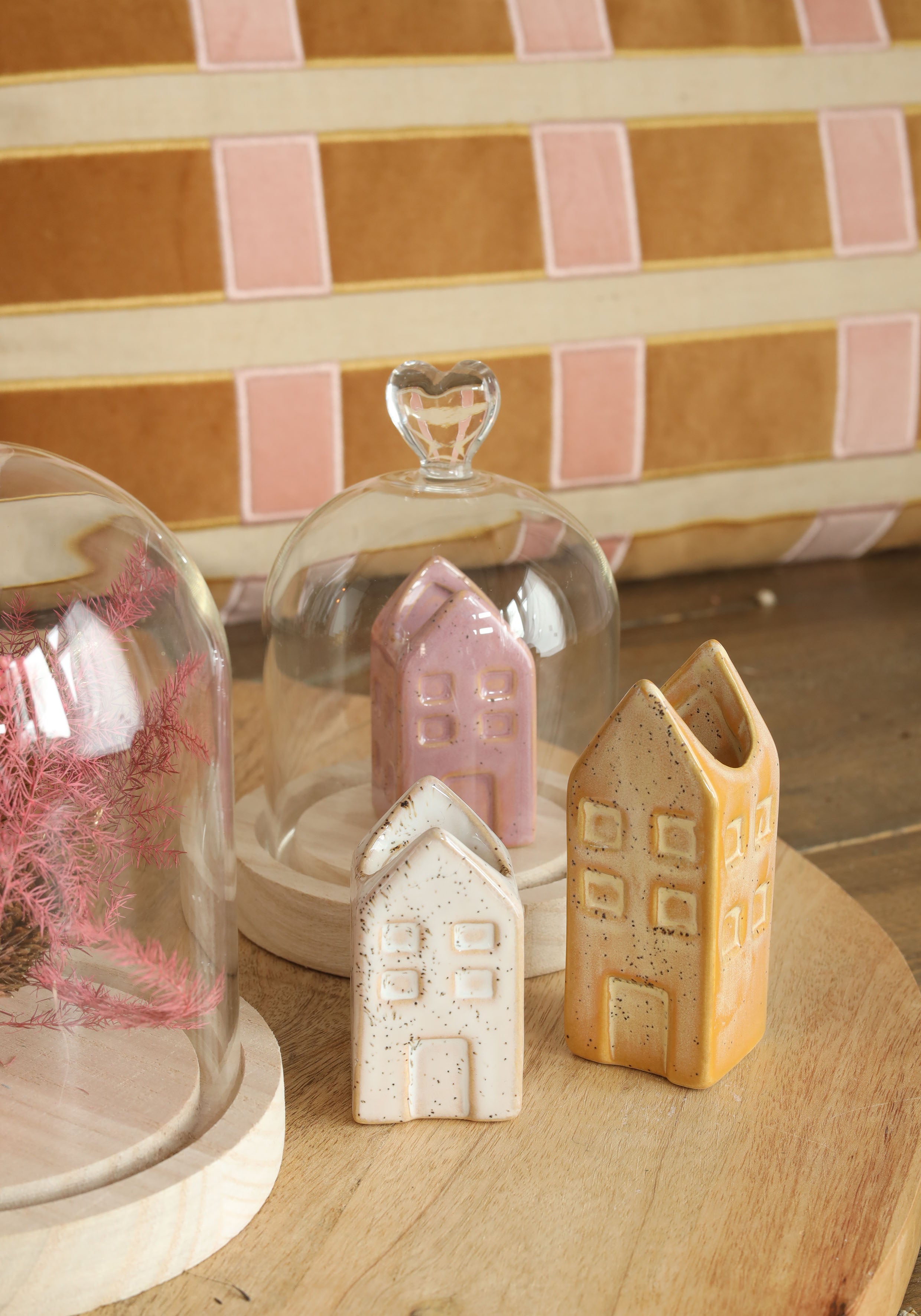 Glashaube mit Glasknopf mit Holzsockel Ø12 h.15 cm (1 Stk.) [IFS-29312]