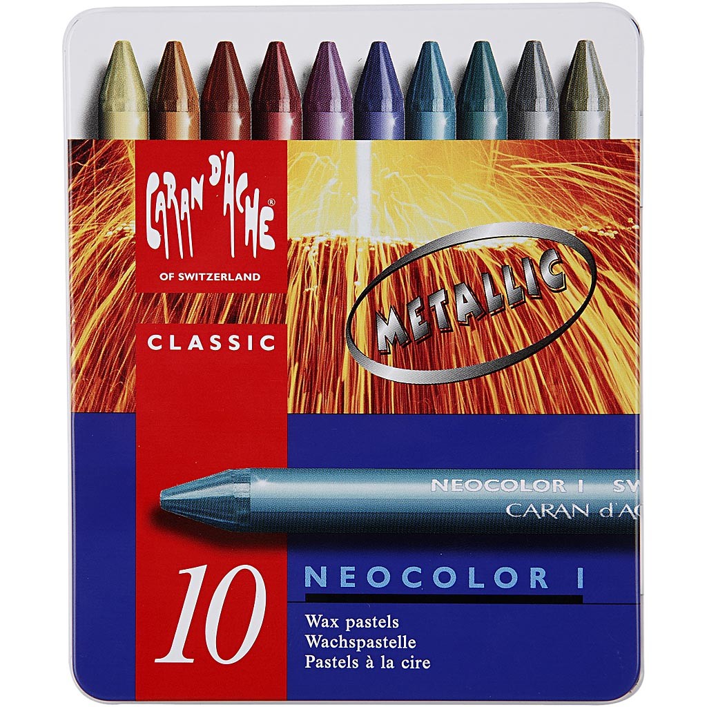 CARAN D’ACHE Neocolor I - Ölkreide, L 10 cm, Dicke 8,5 mm, Metallic-Farben, 10 Stk/ 1 Pck [HOB-34012]