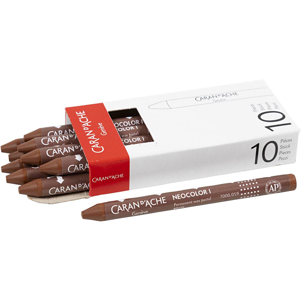 CARAN D’ACHE Neocolor I Crayons, L: 10 cm, thickness 8,5 mm, brown (059), 10 pc