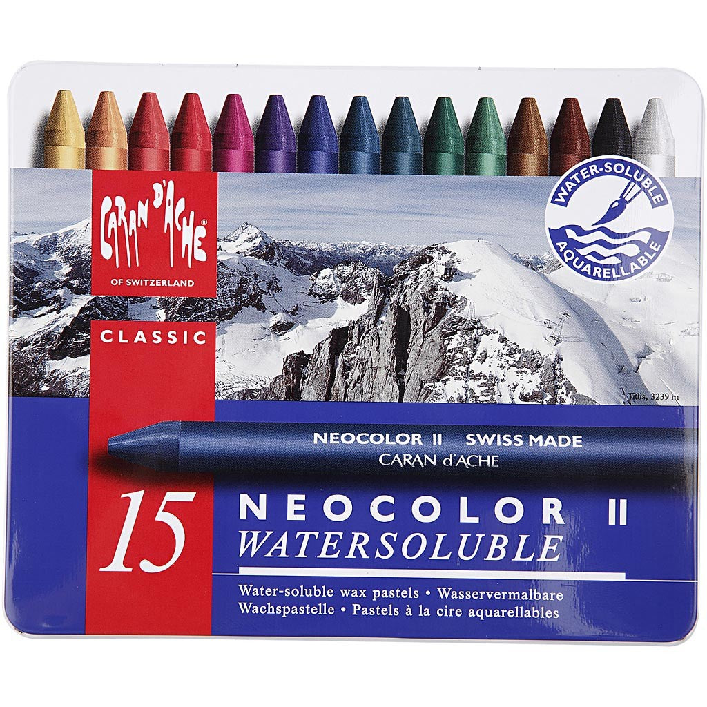CARAN D’ACHE Neocolor II, L 10 cm, Dicke 8,5 mm, Sortierte Farben, 15 Stk/ 1 Pck [HOB-34042]