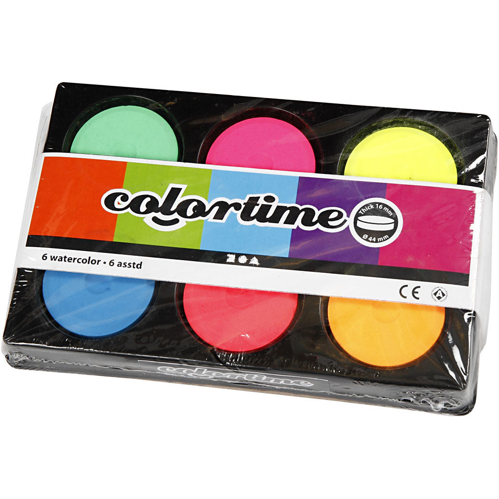 Wasserfarben, H 16 mm, D 44 mm, Neonfarben, 1 Pck [HOB-34591]