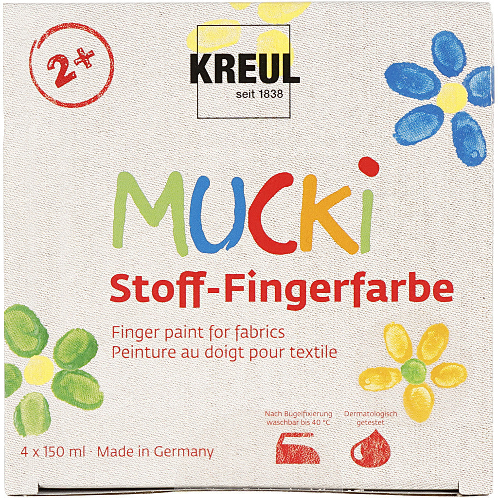 Muck Fingerfarbe, Blau, Grün, Rot, Gelb, 4x150 ml/ 1 Pck [HOB-34770]