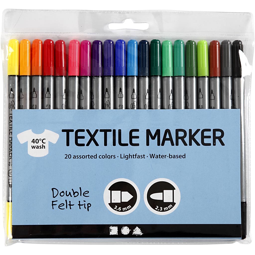 Textil-Marker, Strichstärke 2,3+3,6 mm, Standard-Farben, 20 Stk/ 1 Pck [HOB-34817]