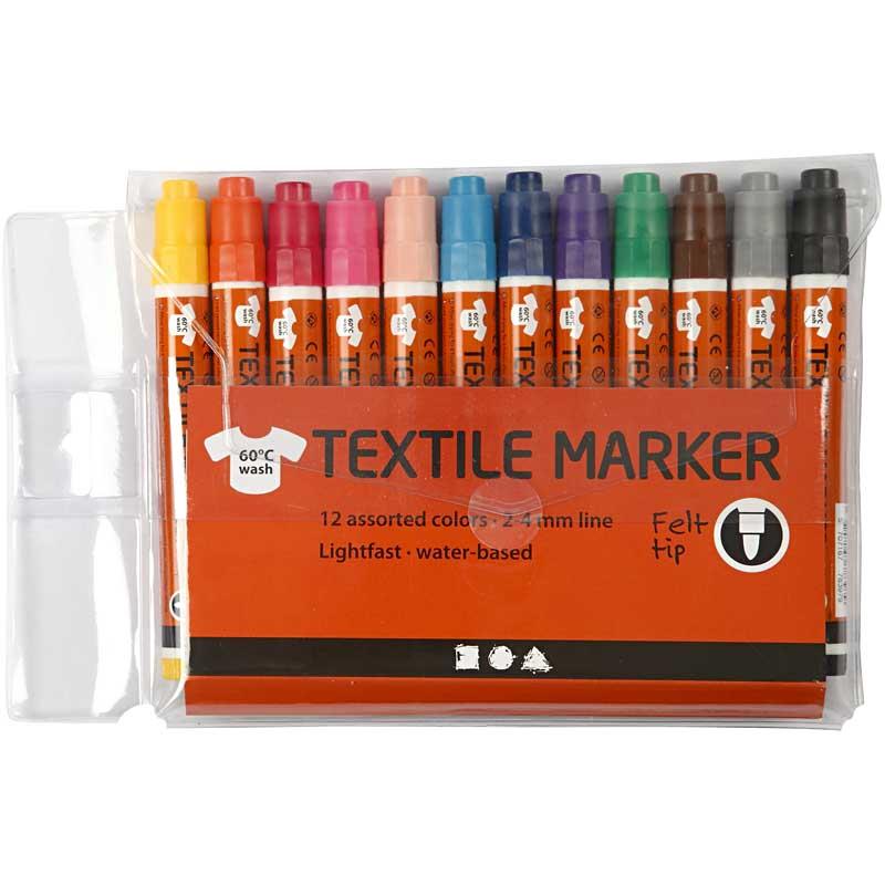 Stoffmalstifte, Strichstärke 2-4 mm, Sortierte Farben, 12 Stk/ 1 Pck [HOB-34836]