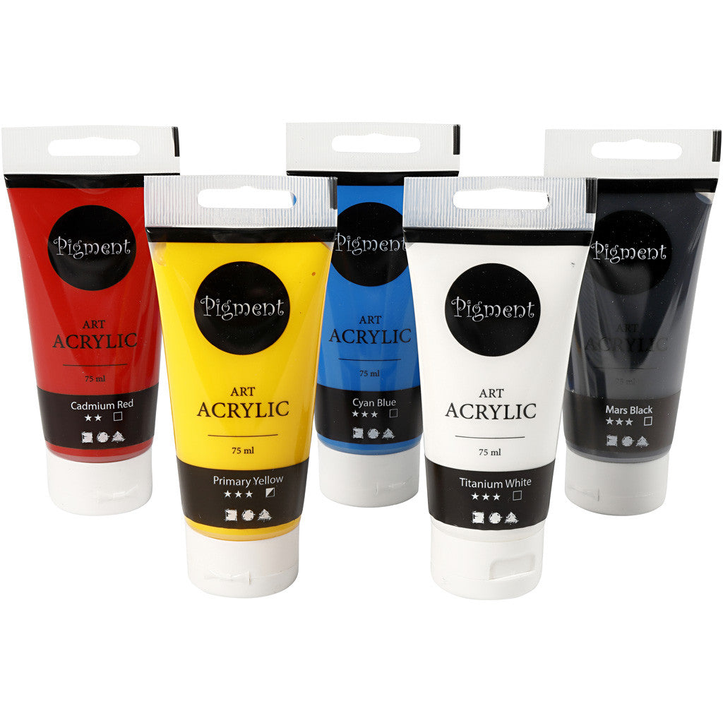 Acrylfarben, Farbenschule, Mattglänzend, Sortierte Farben, 5x75 ml/ 1 Pck [HOB-35135]