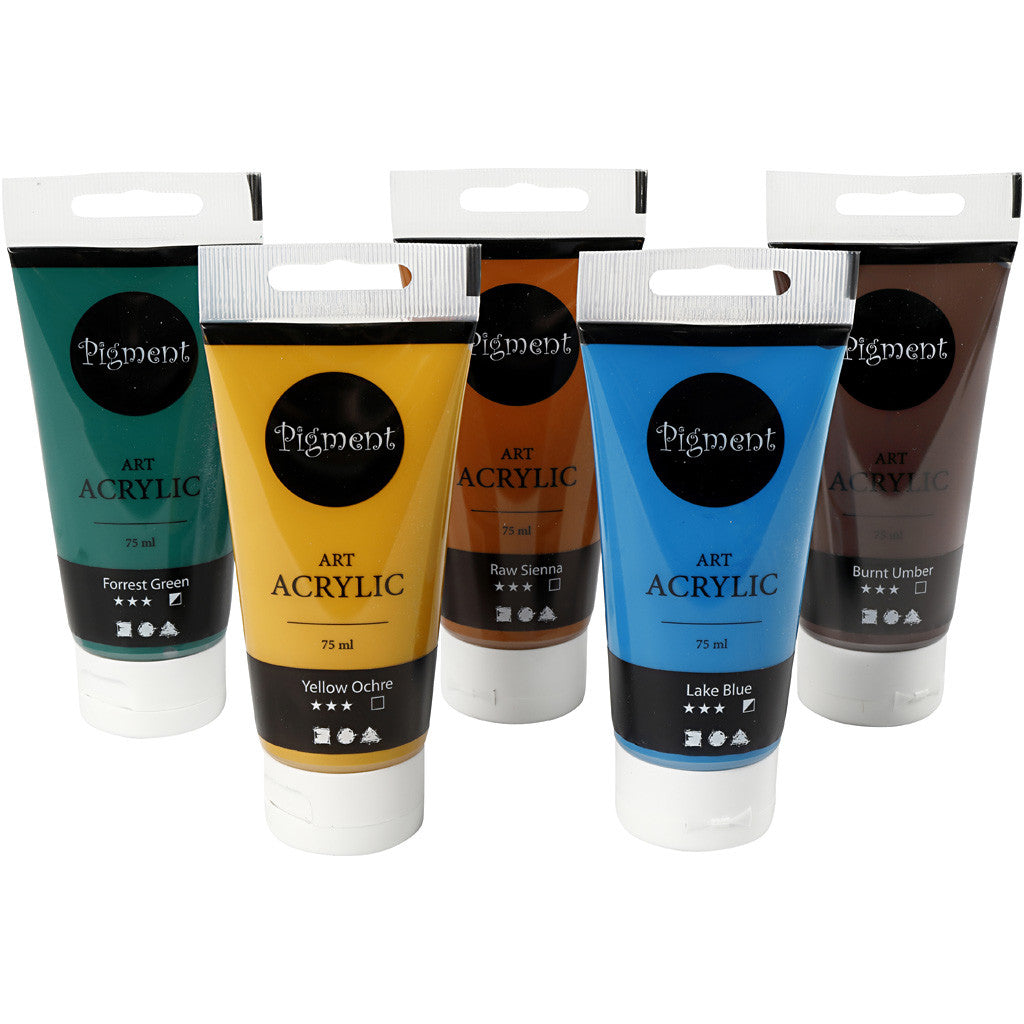 Acrylfarben, Naturfarben, Mattglänzend, Sortierte Farben, 5x75 ml/ 1 Pck [HOB-35136]