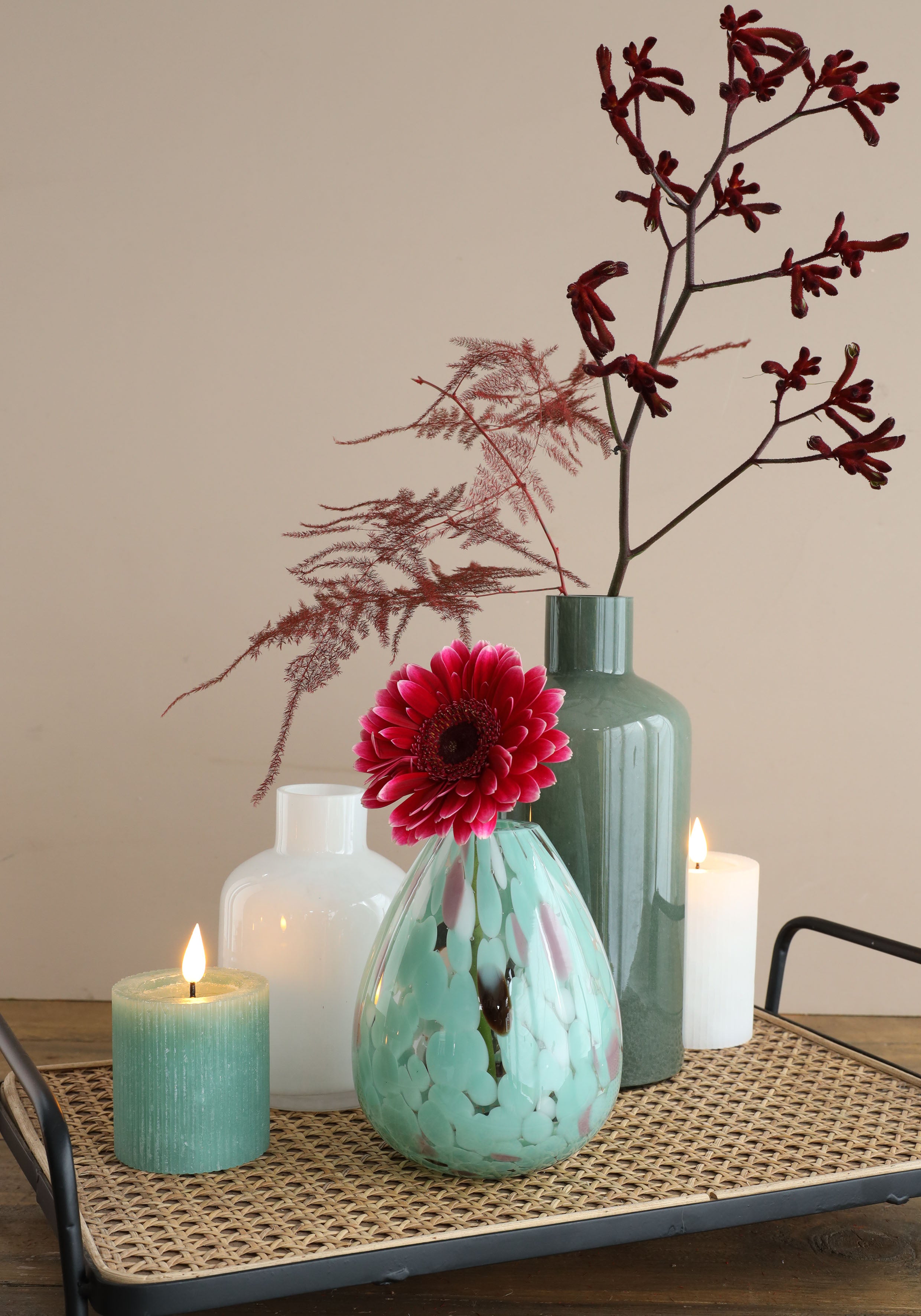 LED-Pfeilerkerze Ø7 h. 7,5cm Eukalyptus grün (1 Stk.) [IFS-32605]