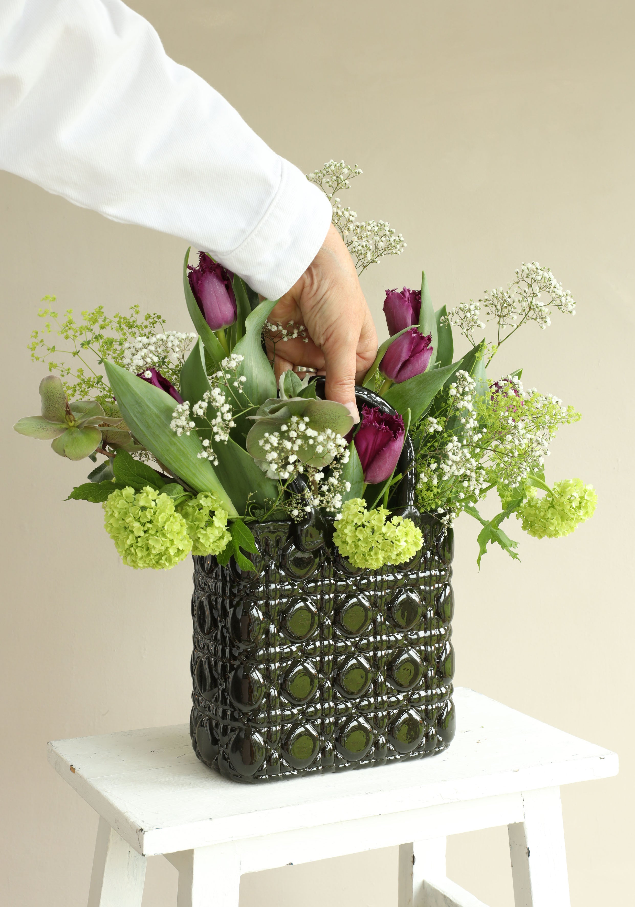 Handtasche Vase Elysee Glasgriff L.14 x B.9,5 x H.22 cm dunkelgrün (1 Stk.) [IFS-37235]