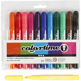 Colortime Marker, Strichstärke 5 mm, Standard-Farben, 12 Stk/ 1 Pck [HOB-37330]