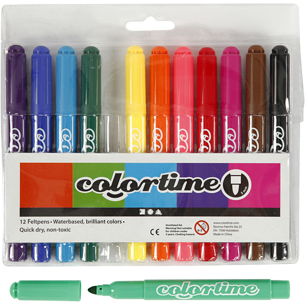 Colortime Marker, Strichstärke 5 mm, Standard-Farben, 12 Stk/ 1 Pck [HOB-37330]