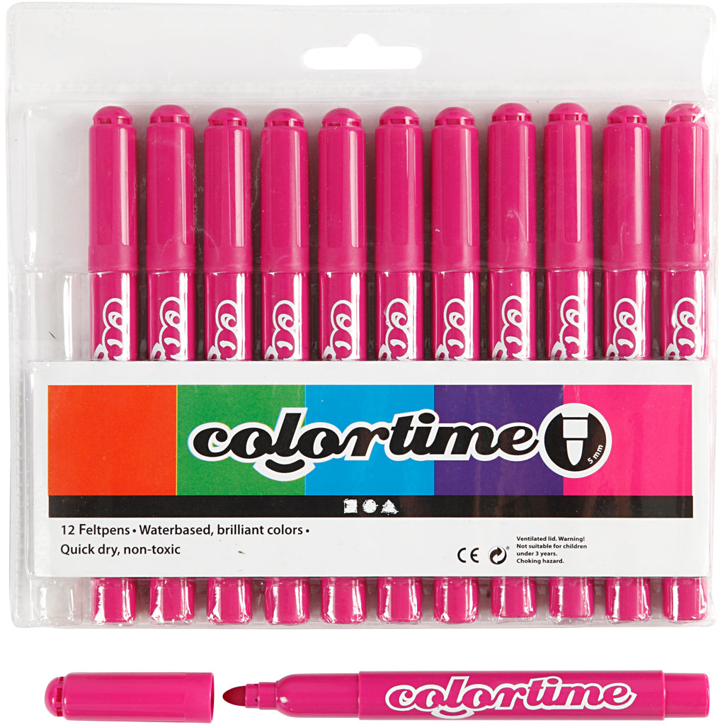 Colortime Markers, line 5 mm, rose, 12 pc