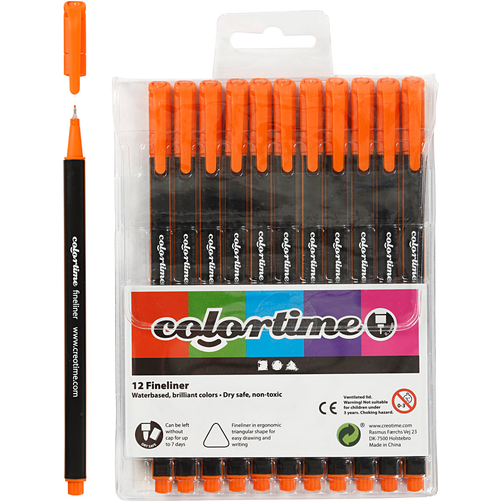 Colortime Fineliner Markers, line 0,6-0,7 mm, orange, 12 pc