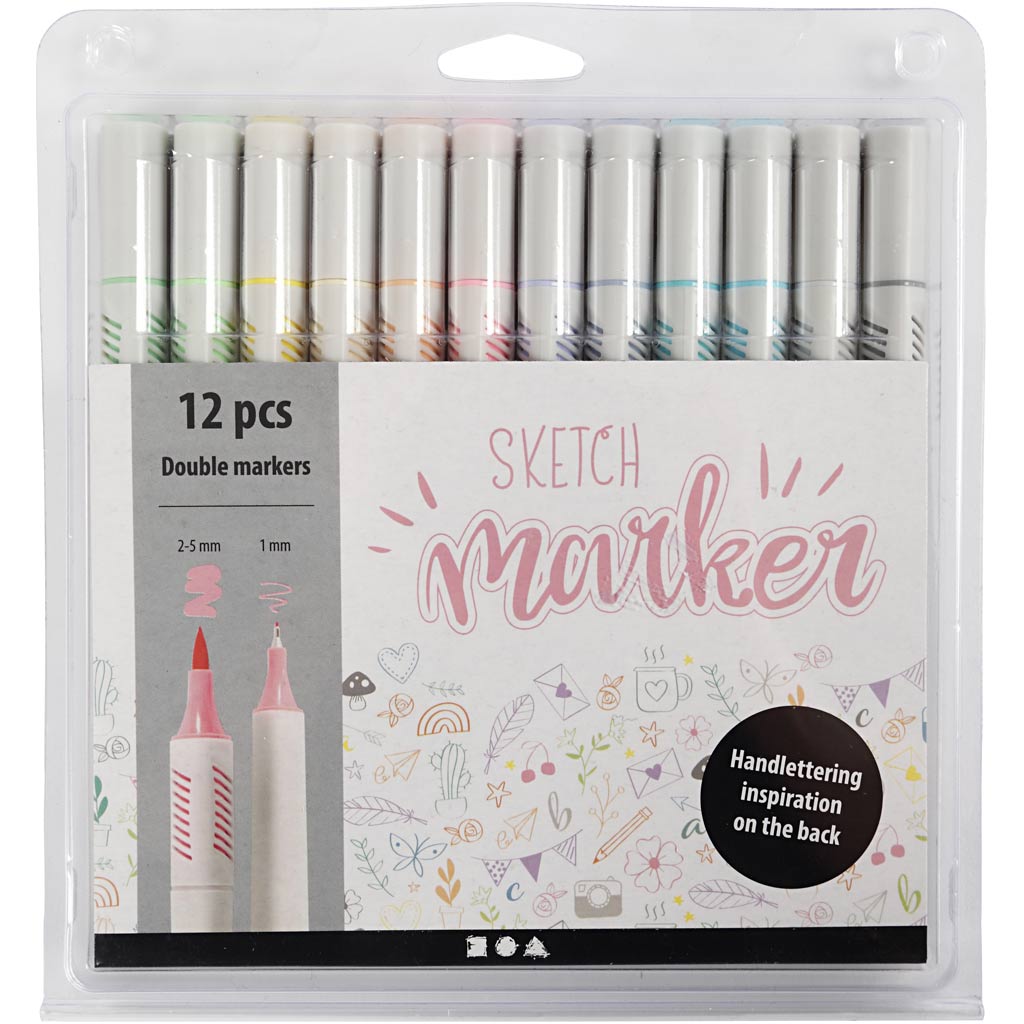 Sketch Marker, Strichstärke 1+2-5 mm, Pastellfarben, 12 Stk/ 1 Pck [HOB-37380]