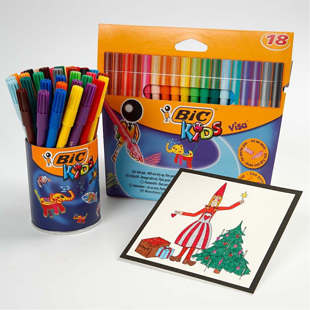 BIC Visa Fine Filzstifte - Sortiment, Strichstärke 1,6 mm, Sortierte Farben, 18 Stk/ 1 Pck [HOB-37592]
