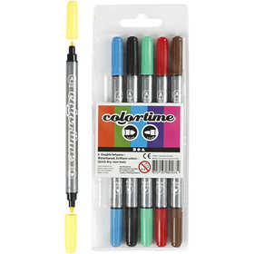 Colortime Dual-Filzstifte, Strichstärke 2,3+3,6 mm, Standard-Farben, 6 Stk/ 1 Pck [HOB-37984]