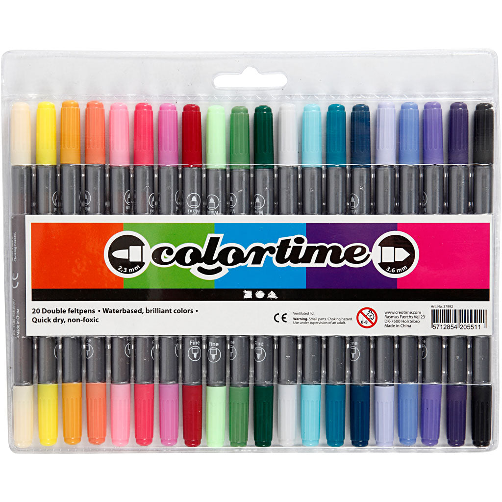 Colortime Dual-Filzstifte, Strichstärke 2,3+3,6 mm, Zusätzliche Farben, 20 Stk/ 1 Pck [HOB-37992]