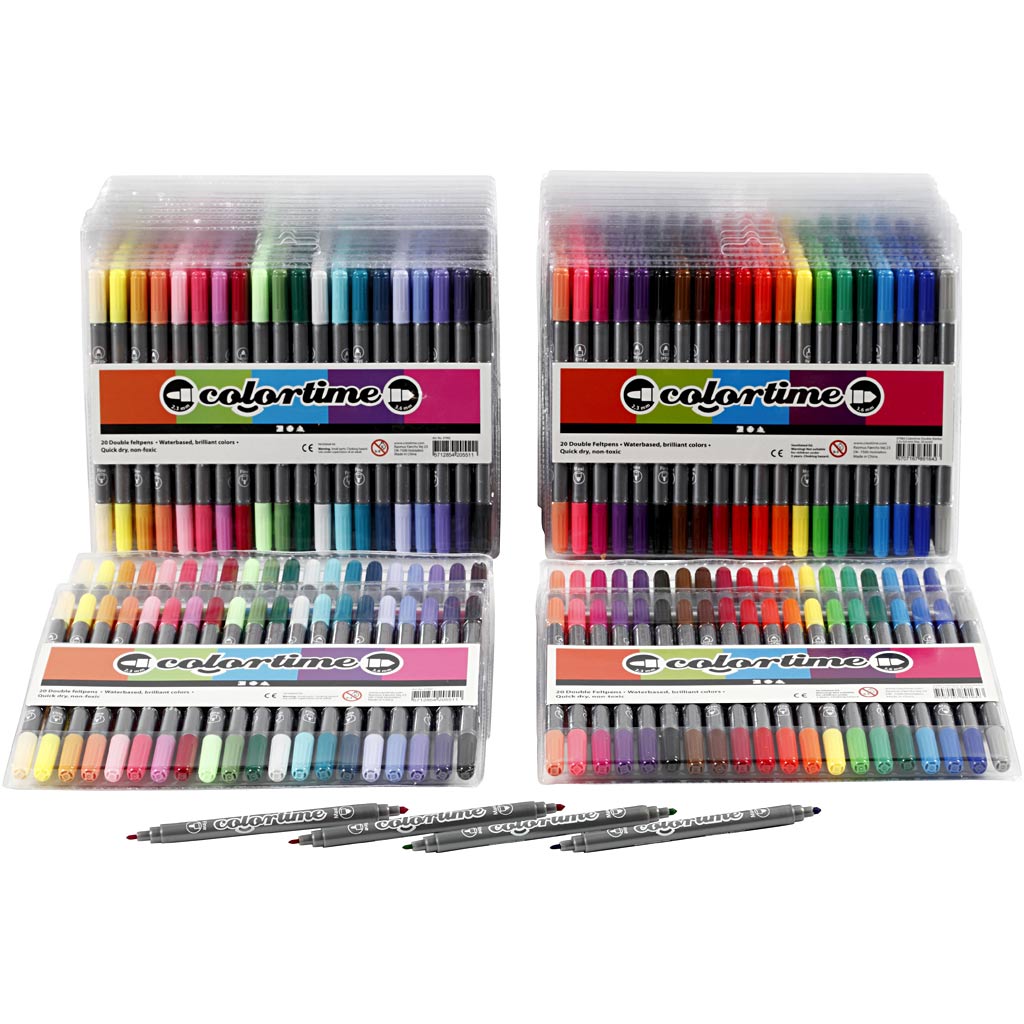 Colortime Dual-Filzstifte, Strichstärke 2,3+3,6 mm, Standard-Farben, Zusätzliche Farben, 24 Pck/ 1 Pck [HOB-37993]