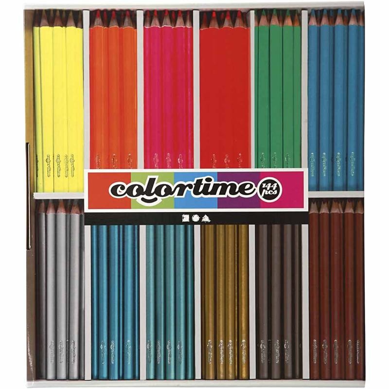 Colortime Buntstifte, L 17,45 cm, Mine 4 mm, Metallic-Farben, Neonfarben, 144 Stk/ 1 Pck [HOB-38088]