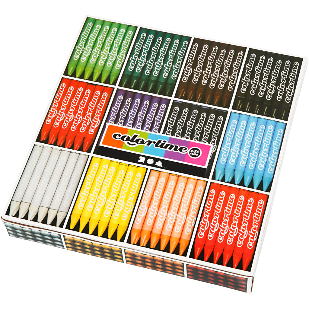 Colortime Wax Crayons, L: 10 cm, thickness 11 mm, assorted colours, 12x24 pc