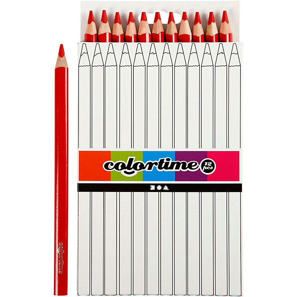 Colortime Colour Pencils, L: 17,45 cm, lead 5 mm, JUMBO, red, 12 pc