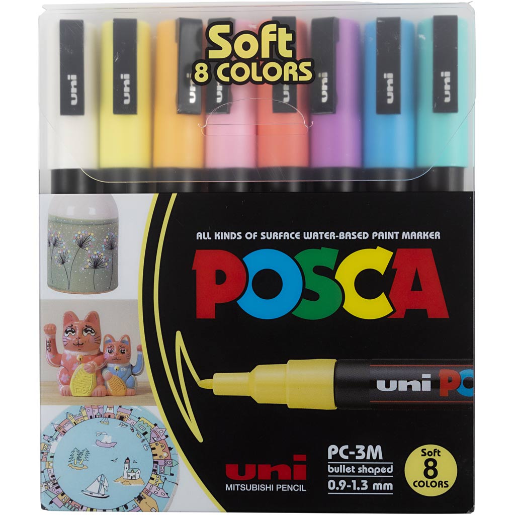 Posca Marker , Sortierte Farben, Nr. PC-3M, Strichstärke 0,9 - 1,3 mm, 8 sort./ 1 Pck [HOB-384290]
