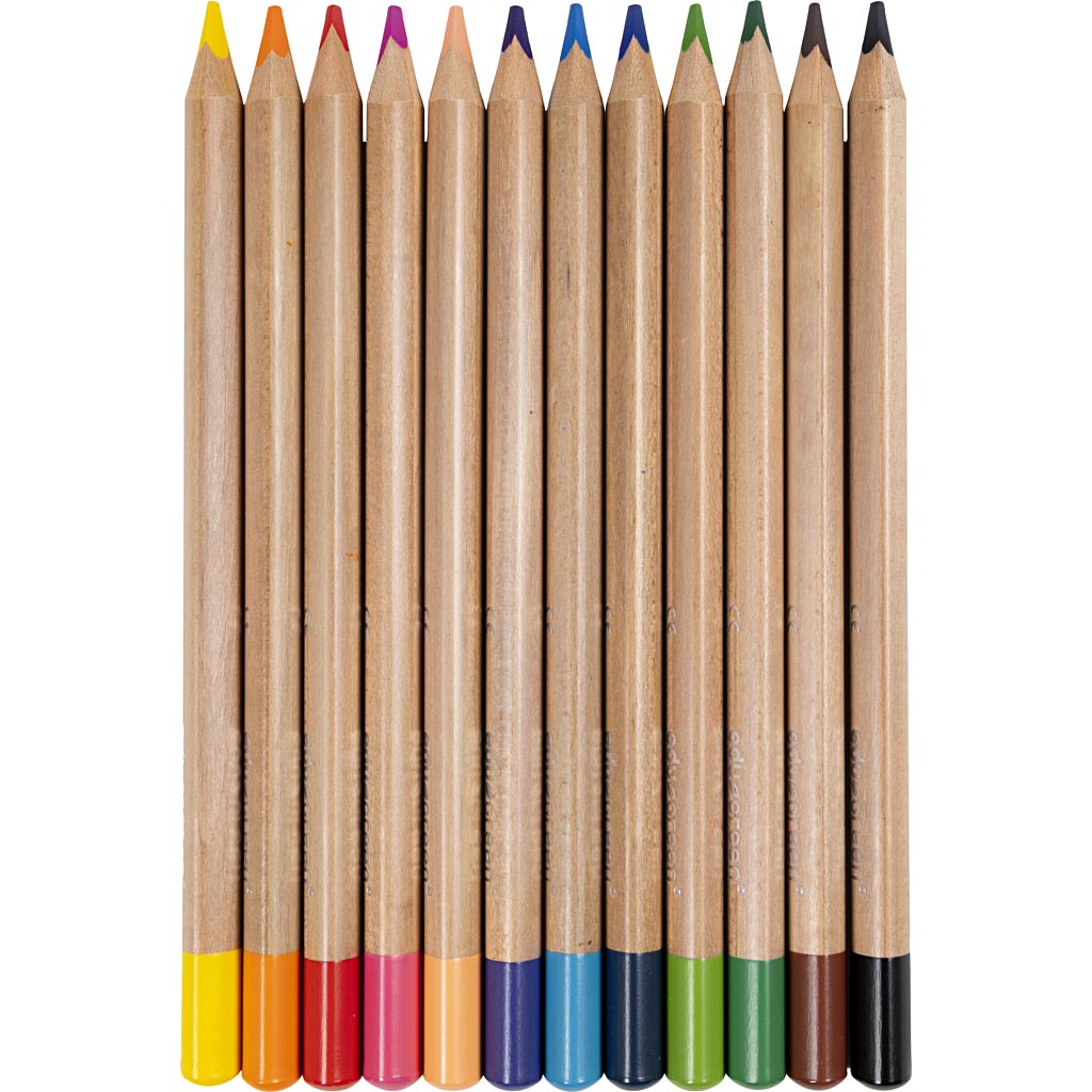 edu Green Jumbo-Buntstifte, Dicke 10 mm, Mine 5 mm, Sortierte Farben, 12 Stk/ 1 Pck [HOB-408112]