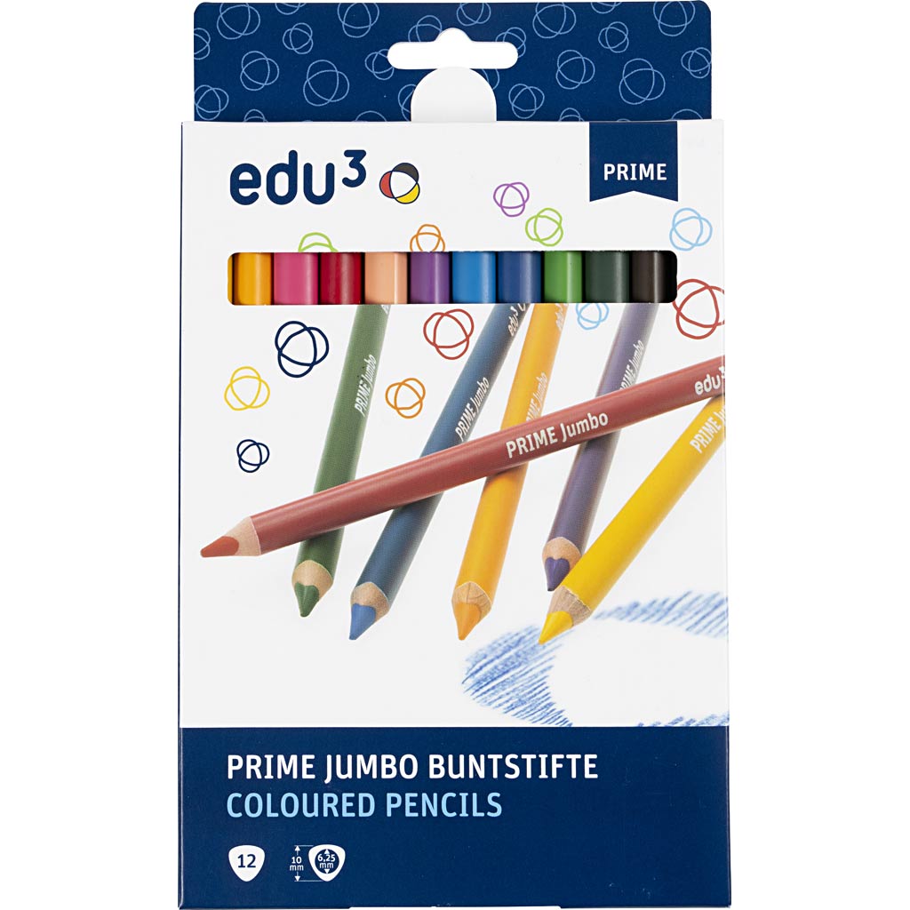 edu3 Jumbo-Buntstifte, Dicke 10 mm, Mine 6,25 mm, Sortierte Farben, 12 Stk/ 1 Pck [HOB-409212]