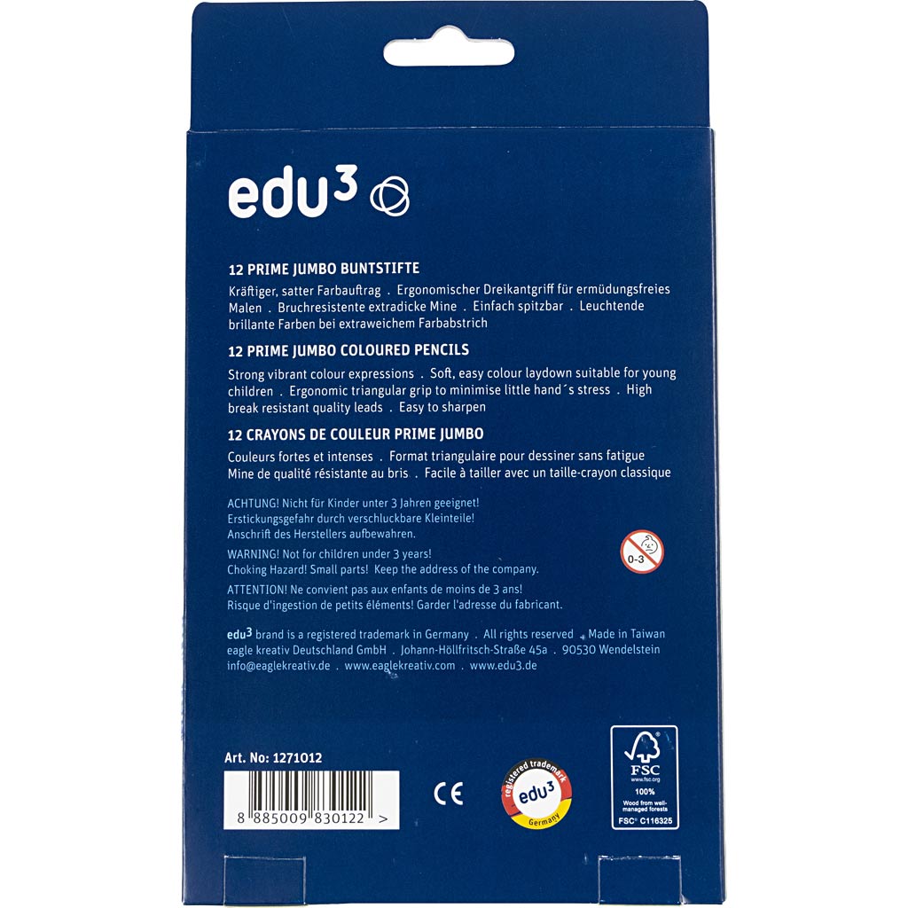 edu3 Jumbo-Buntstifte, Dicke 10 mm, Mine 6,25 mm, Sortierte Farben, 12 Stk/ 1 Pck [HOB-409212]