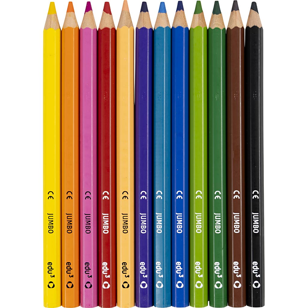 edu3 Jumbo-Buntstifte, Dicke 10 mm, Mine 5 mm, Sortierte Farben, 12 Stk/ 1 Pck [HOB-409812]