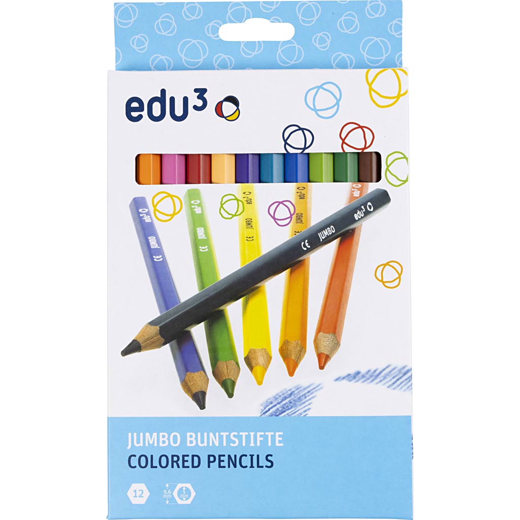 edu3 Jumbo-Buntstifte, Dicke 10 mm, Mine 5 mm, Sortierte Farben, 12 Stk/ 1 Pck [HOB-409812]
