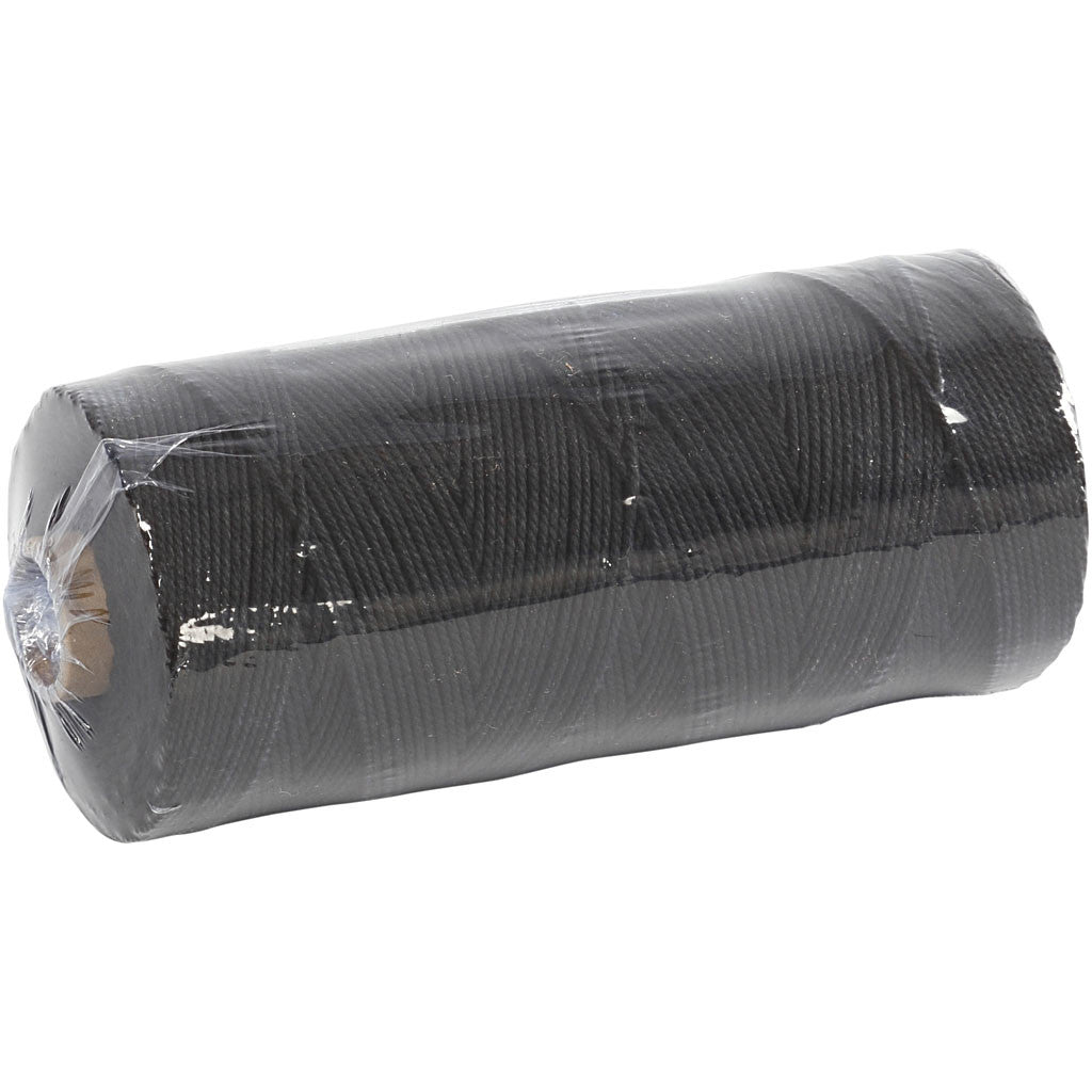 Macramé-Kordel, L 315 M, Dicke 1 mm, Dünne Qualität 12/12, Schwarz, 220 g/ 1 Knäuel [HOB-41520]