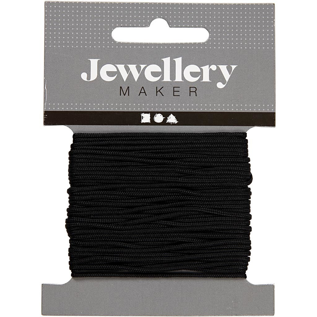 Macramé-Kordel, Dicke 1 mm, Schwarz, 10 m/ 1 Rolle [HOB-41745]