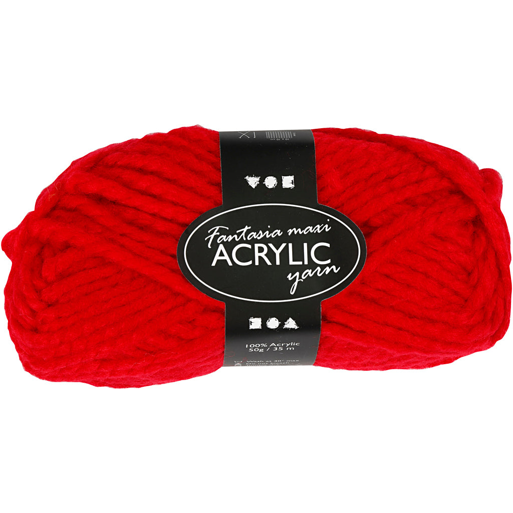 Fantasia Acrylic Yarn, L: 35 M, Maxi, red, 50 g/ 1 ball