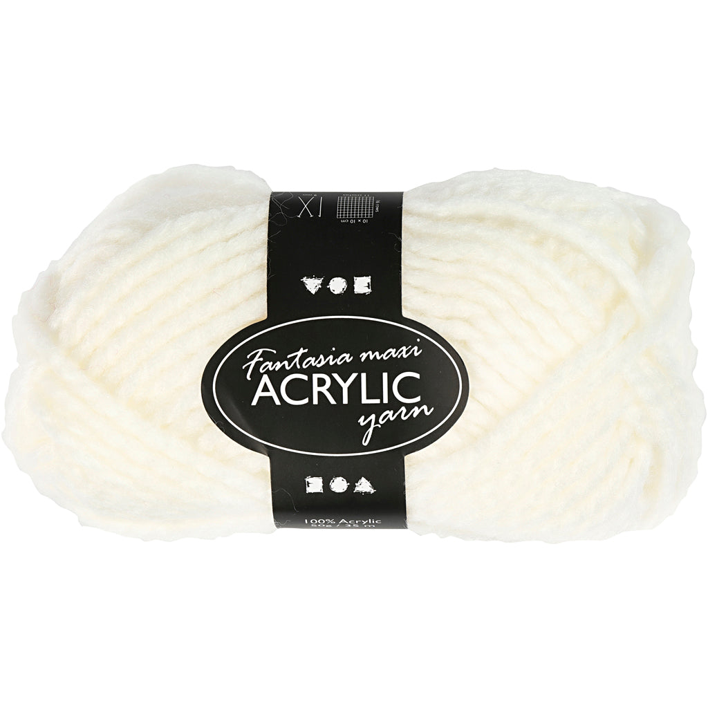 Fantasia Acrylic Yarn, L: 35 M, Maxi, off-white, 50 g/ 1 ball
